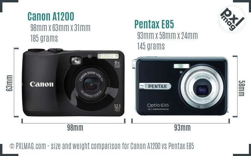 Canon A1200 vs Pentax E85 size comparison