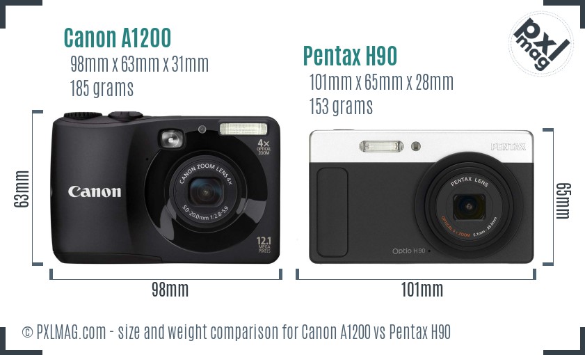 Canon A1200 vs Pentax H90 size comparison