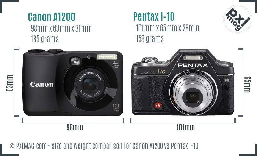 Canon A1200 vs Pentax I-10 size comparison