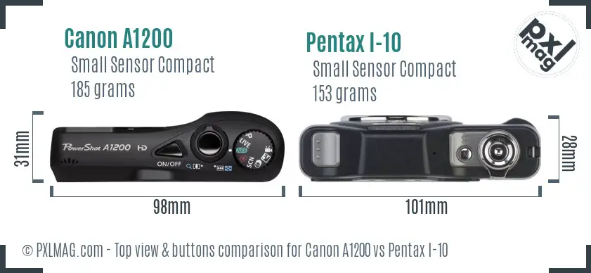 Canon A1200 vs Pentax I-10 top view buttons comparison