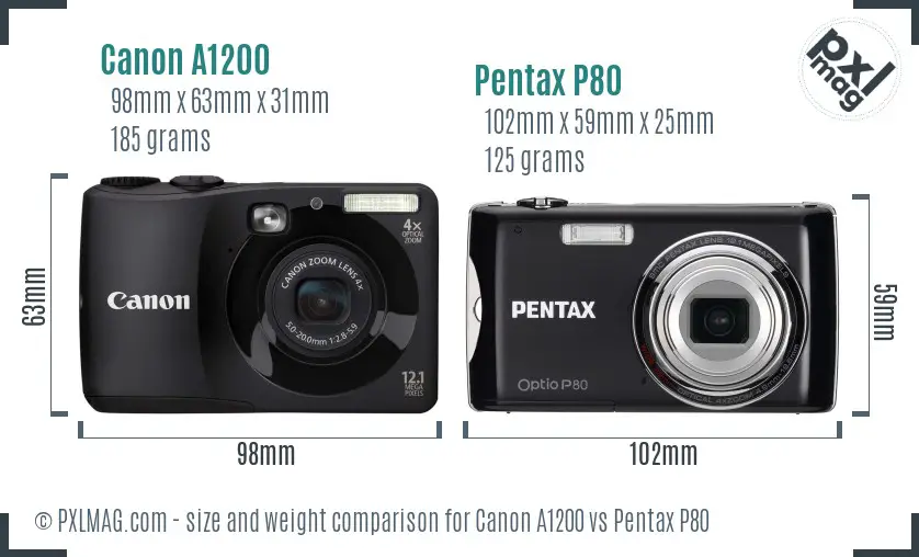 Canon A1200 vs Pentax P80 size comparison