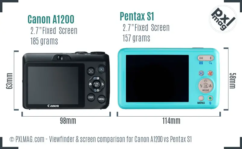 Canon A1200 vs Pentax S1 Screen and Viewfinder comparison
