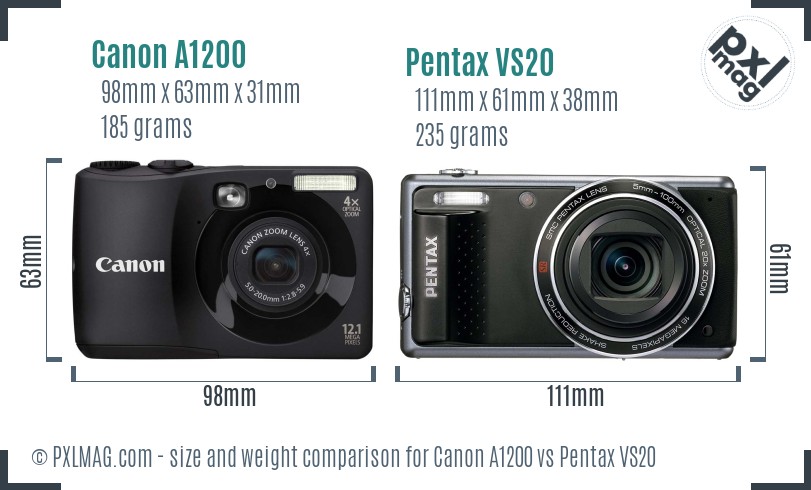 Canon A1200 vs Pentax VS20 size comparison