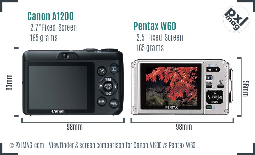 Canon A1200 vs Pentax W60 Screen and Viewfinder comparison