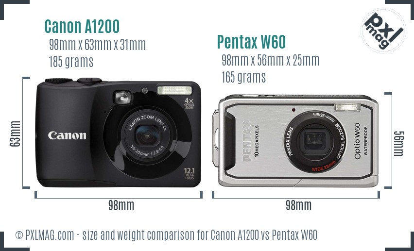 Canon A1200 vs Pentax W60 size comparison Canon A1200 vs Pentax W60 size comparison