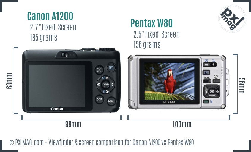 Canon A1200 vs Pentax W80 Screen and Viewfinder comparison