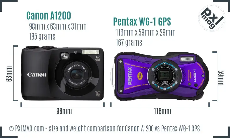 Canon A1200 vs Pentax WG-1 GPS size comparison