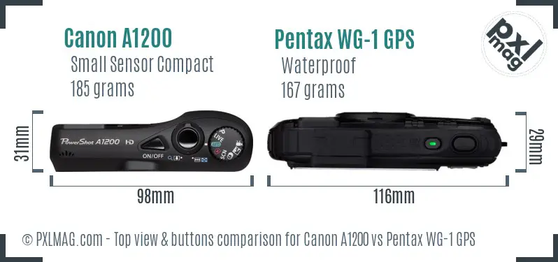 Canon A1200 vs Pentax WG-1 GPS top view buttons comparison
