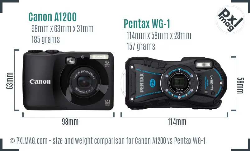 Canon A1200 vs Pentax WG-1 size comparison