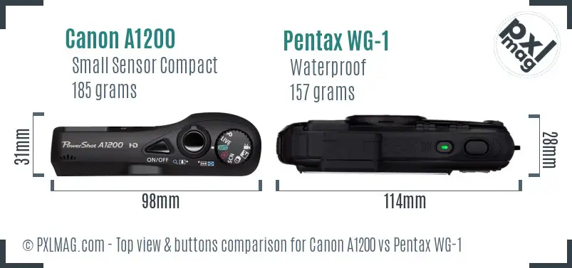 Canon A1200 vs Pentax WG-1 top view buttons comparison