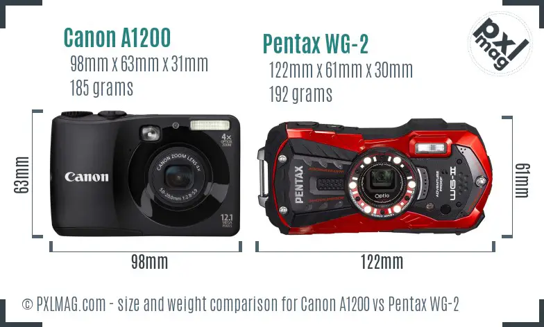 Canon A1200 vs Pentax WG-2 size comparison Canon A1200 vs Pentax WG-2 size comparison