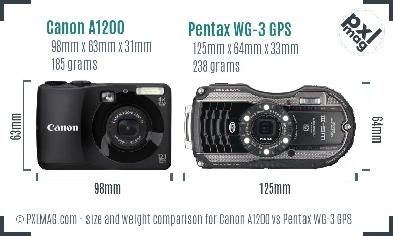 Canon A1200 vs Pentax WG-3 GPS size comparison