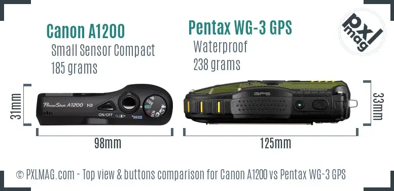 Canon A1200 vs Pentax WG-3 GPS top view buttons comparison