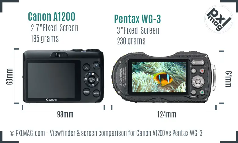 Canon A1200 vs Pentax WG-3 Screen and Viewfinder comparison