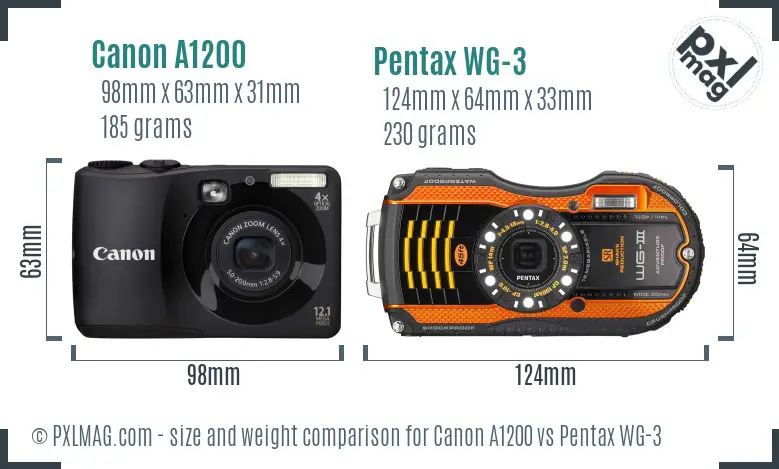 Canon A1200 vs Pentax WG-3 size comparison