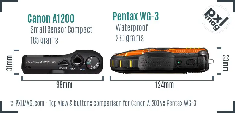 Canon A1200 vs Pentax WG-3 top view buttons comparison