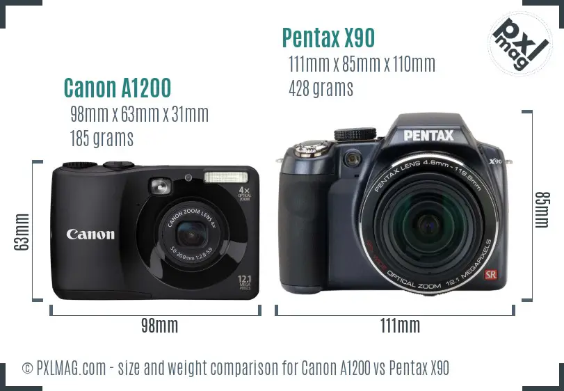 Canon A1200 vs Pentax X90 size comparison