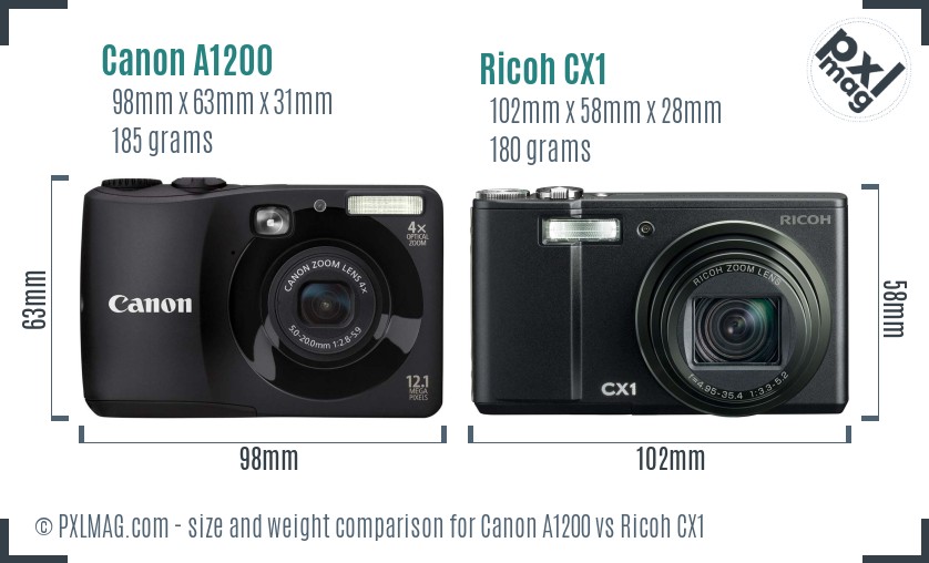 Canon A1200 vs Ricoh CX1 size comparison Canon A1200 vs Ricoh CX1 size comparison