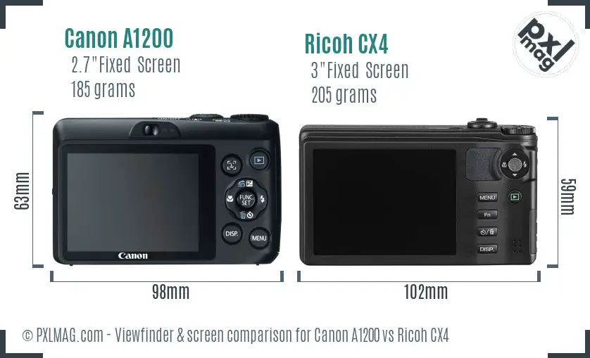 Canon A1200 vs Ricoh CX4 Screen and Viewfinder comparison Canon A1200 vs Ricoh CX4 Screen and Viewfinder comparison