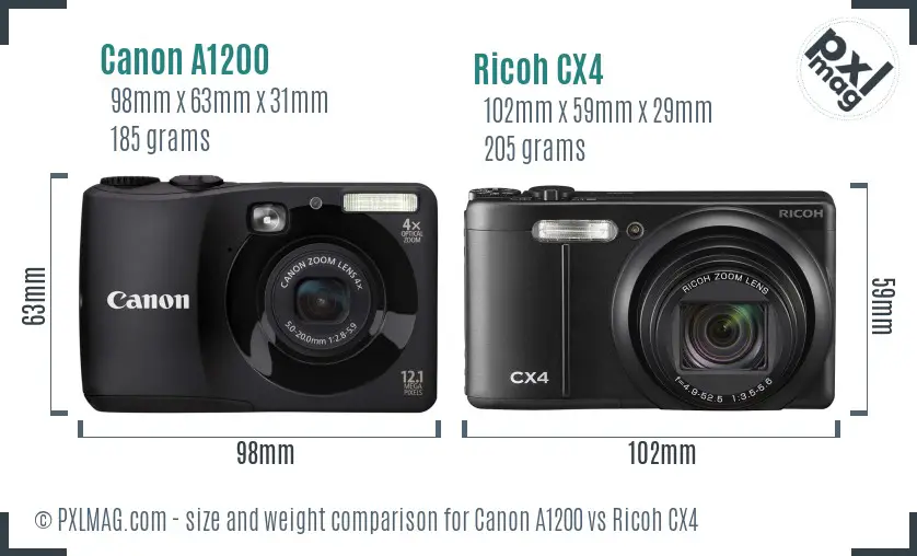 Canon A1200 vs Ricoh CX4 size comparison Canon A1200 vs Ricoh CX4 size comparison