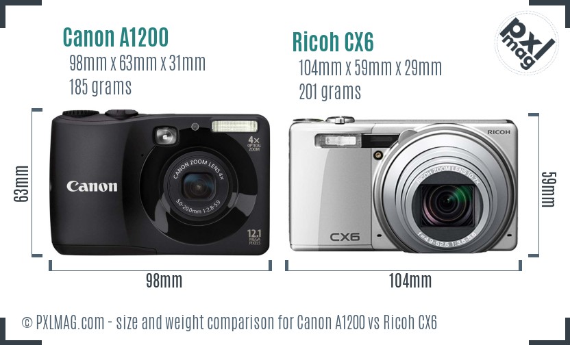 Canon A1200 vs Ricoh CX6 size comparison