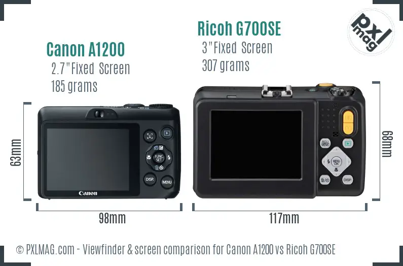 Canon A1200 vs Ricoh G700SE Screen and Viewfinder comparison