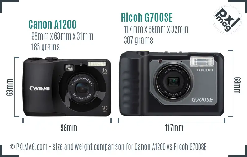 Canon A1200 vs Ricoh G700SE size comparison