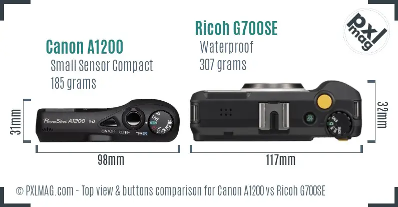 Canon A1200 vs Ricoh G700SE top view buttons comparison