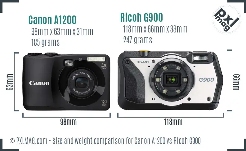 Canon A1200 vs Ricoh G900 size comparison