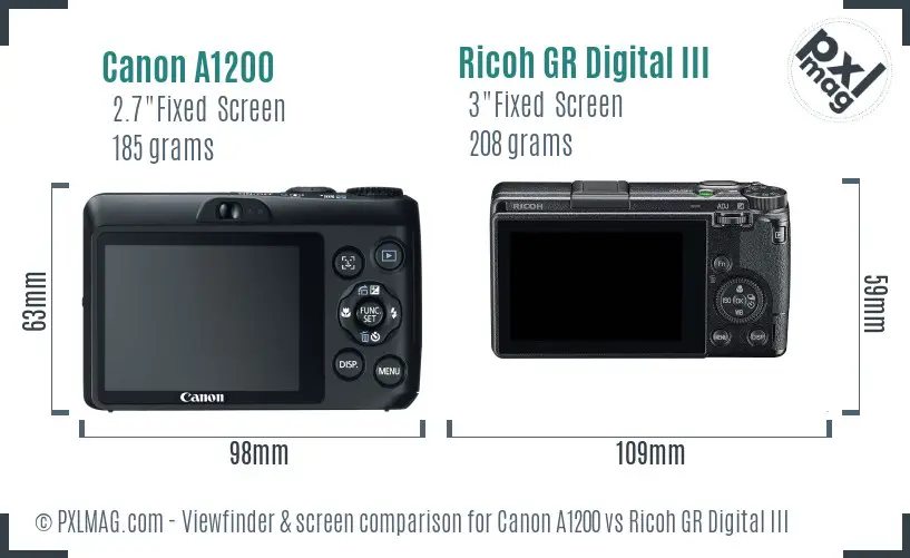 Canon A1200 vs Ricoh GR Digital III Screen and Viewfinder comparison