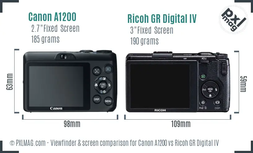 Canon A1200 vs Ricoh GR Digital IV Screen and Viewfinder comparison