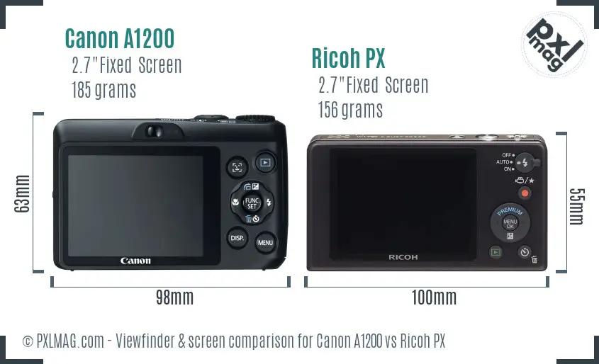 Canon A1200 vs Ricoh PX Screen and Viewfinder comparison