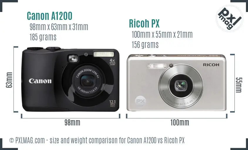 Canon A1200 vs Ricoh PX size comparison