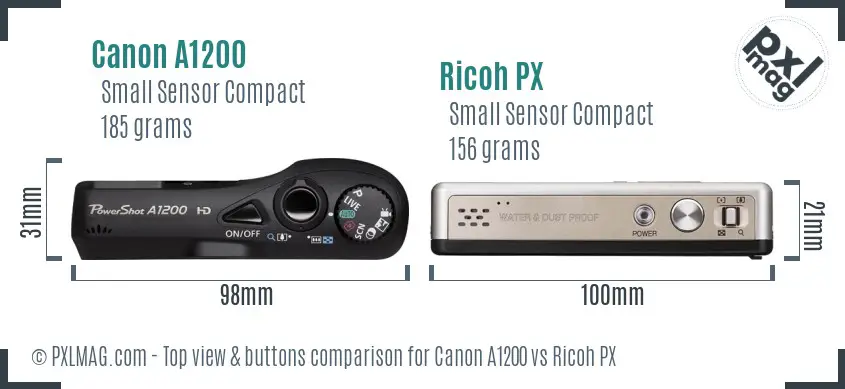 Canon A1200 vs Ricoh PX top view buttons comparison