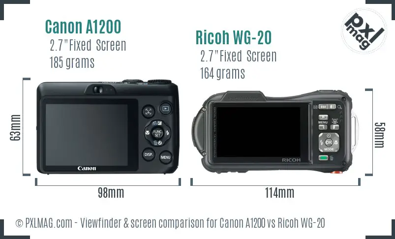 Canon A1200 vs Ricoh WG-20 Screen and Viewfinder comparison