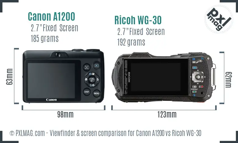 Canon A1200 vs Ricoh WG-30 Screen and Viewfinder comparison