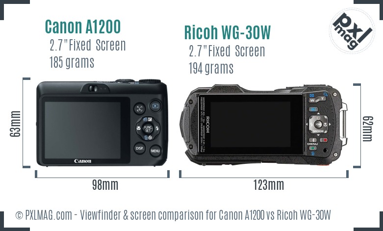 Canon A1200 vs Ricoh WG-30W Screen and Viewfinder comparison