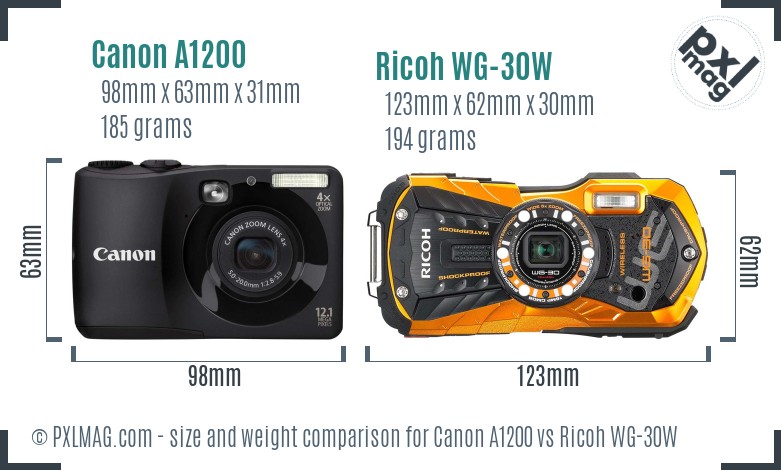 Canon A1200 vs Ricoh WG-30W size comparison Canon A1200 vs Ricoh WG-30W size comparison