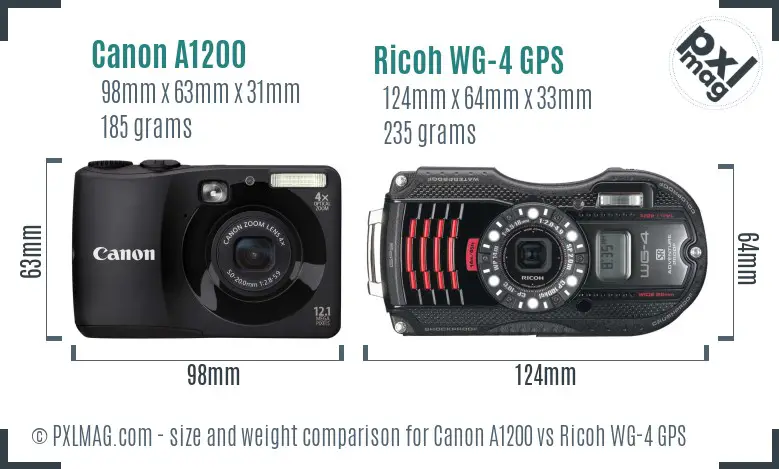 Canon A1200 vs Ricoh WG-4 GPS size comparison Canon A1200 vs Ricoh WG-4 GPS size comparison