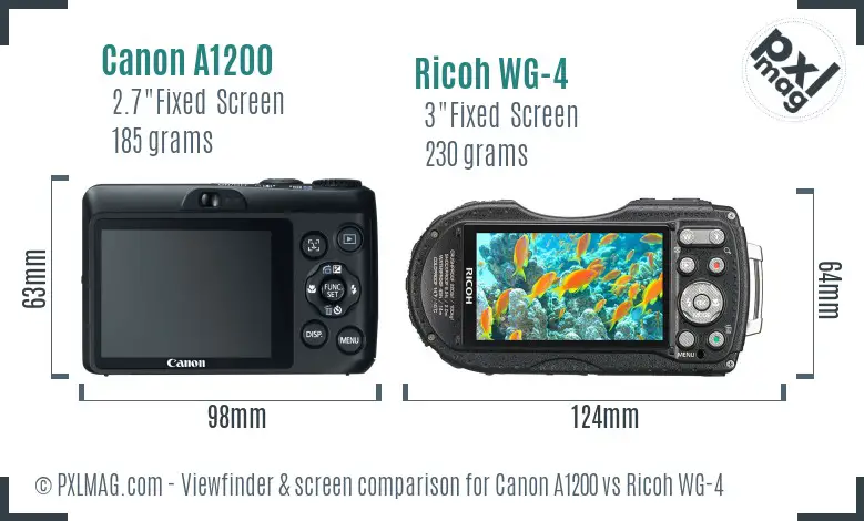 Canon A1200 vs Ricoh WG-4 Screen and Viewfinder comparison