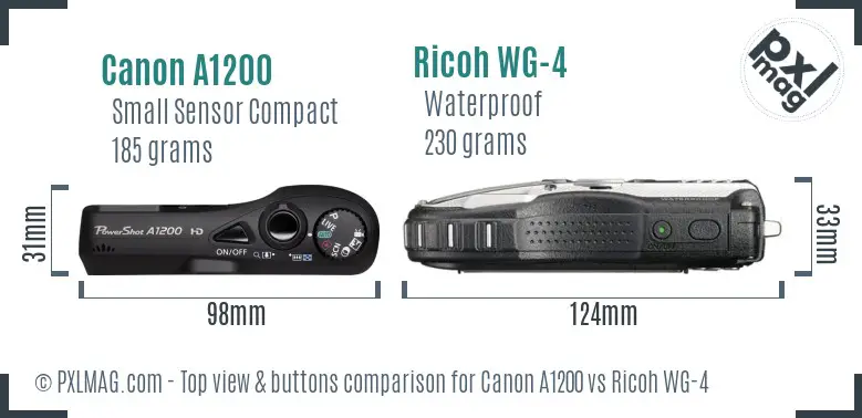 Canon A1200 vs Ricoh WG-4 top view buttons comparison