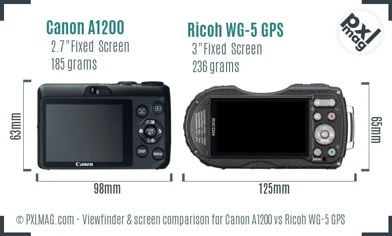 Canon A1200 vs Ricoh WG-5 GPS Screen and Viewfinder comparison