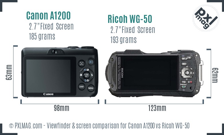 Canon A1200 vs Ricoh WG-50 Screen and Viewfinder comparison