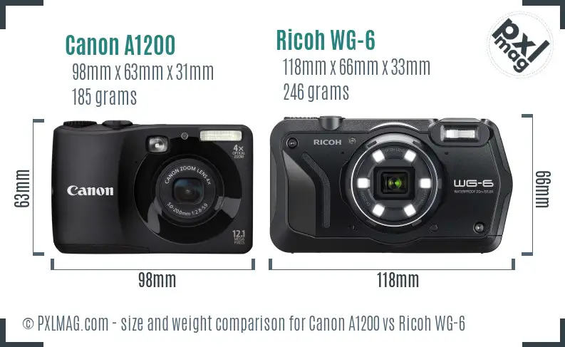 Canon A1200 vs Ricoh WG-6 size comparison Canon A1200 vs Ricoh WG-6 size comparison