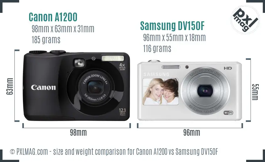 Canon A1200 vs Samsung DV150F size comparison