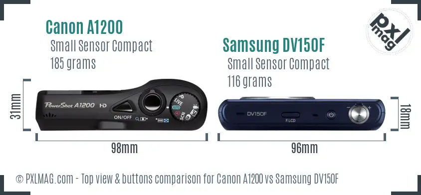 Canon A1200 vs Samsung DV150F top view buttons comparison