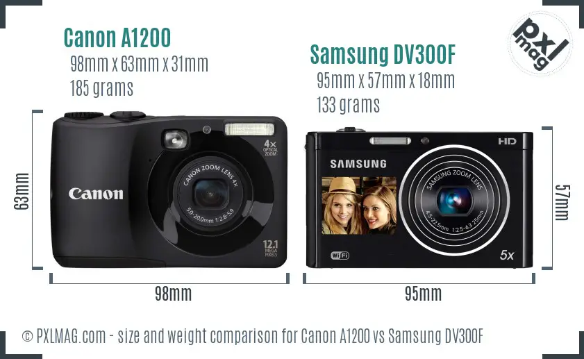 Canon A1200 vs Samsung DV300F size comparison