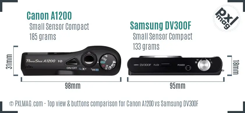 Canon A1200 vs Samsung DV300F top view buttons comparison