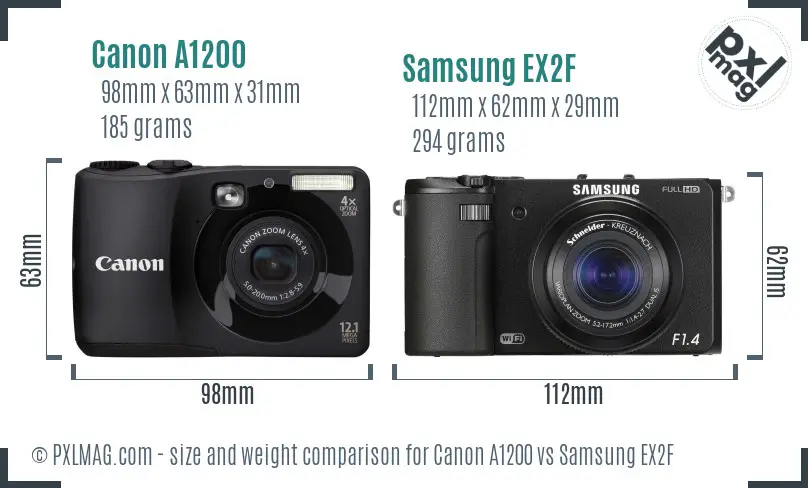 Canon A1200 vs Samsung EX2F size comparison
