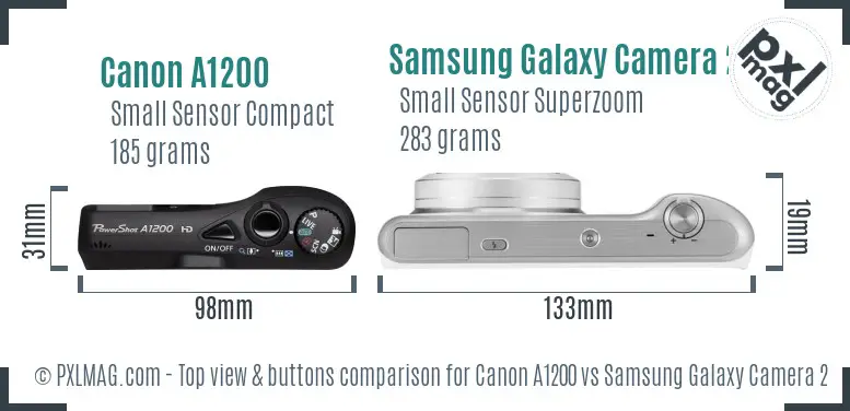 Canon A1200 vs Samsung Galaxy Camera 2 top view buttons comparison Canon A1200 vs Samsung Galaxy Camera 2 top view buttons comparison